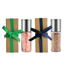 Load image into Gallery viewer, Salt and Pepper Grinders Christmas Gift Set | with Pink Himalayan Rock Salt &amp; White Kampot Pepper
